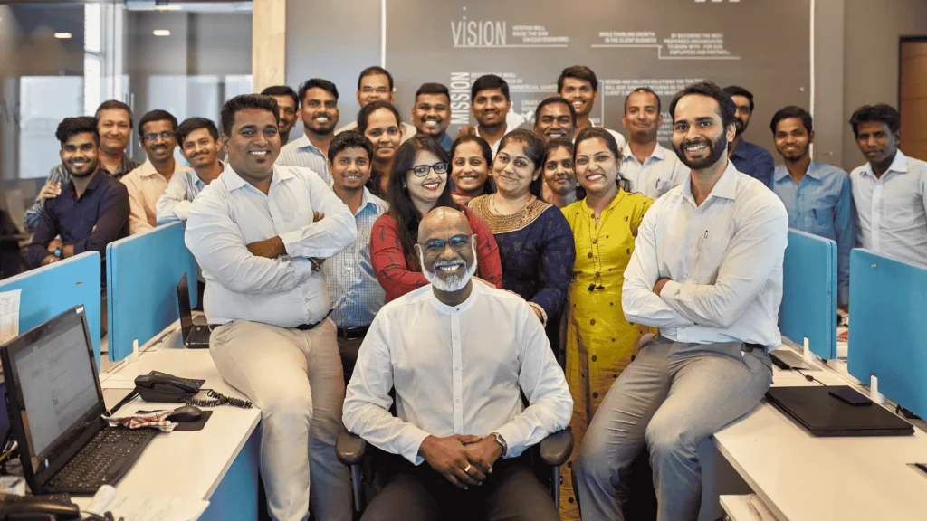 Professional office team in a modern workspace showcasing collaborative culture