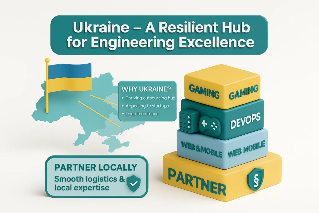 Infographic highlighting Ukraine as a resilient engineering and software outsourcing hub